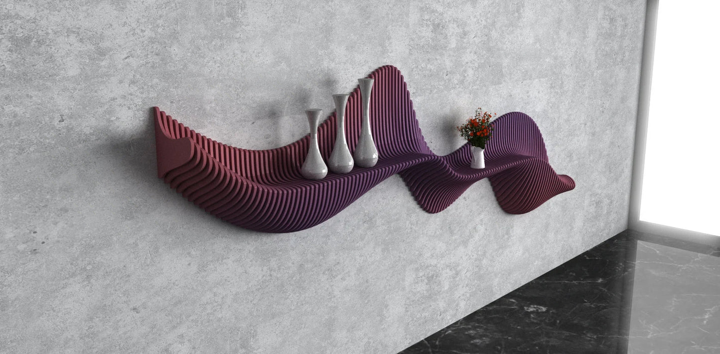 Parametric Wavy Wooden Wall Decor 56 / Shelf Design / Digital Files for Wood Cutting Machines