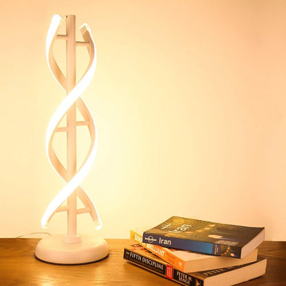 Double Spiral LED Table Lamp, Creative Double Helix Lampbody Matchs Metal Base, 12W Warm White Eye-Caring Dimmable LED Bedside Lamp Decorative Lighting - White