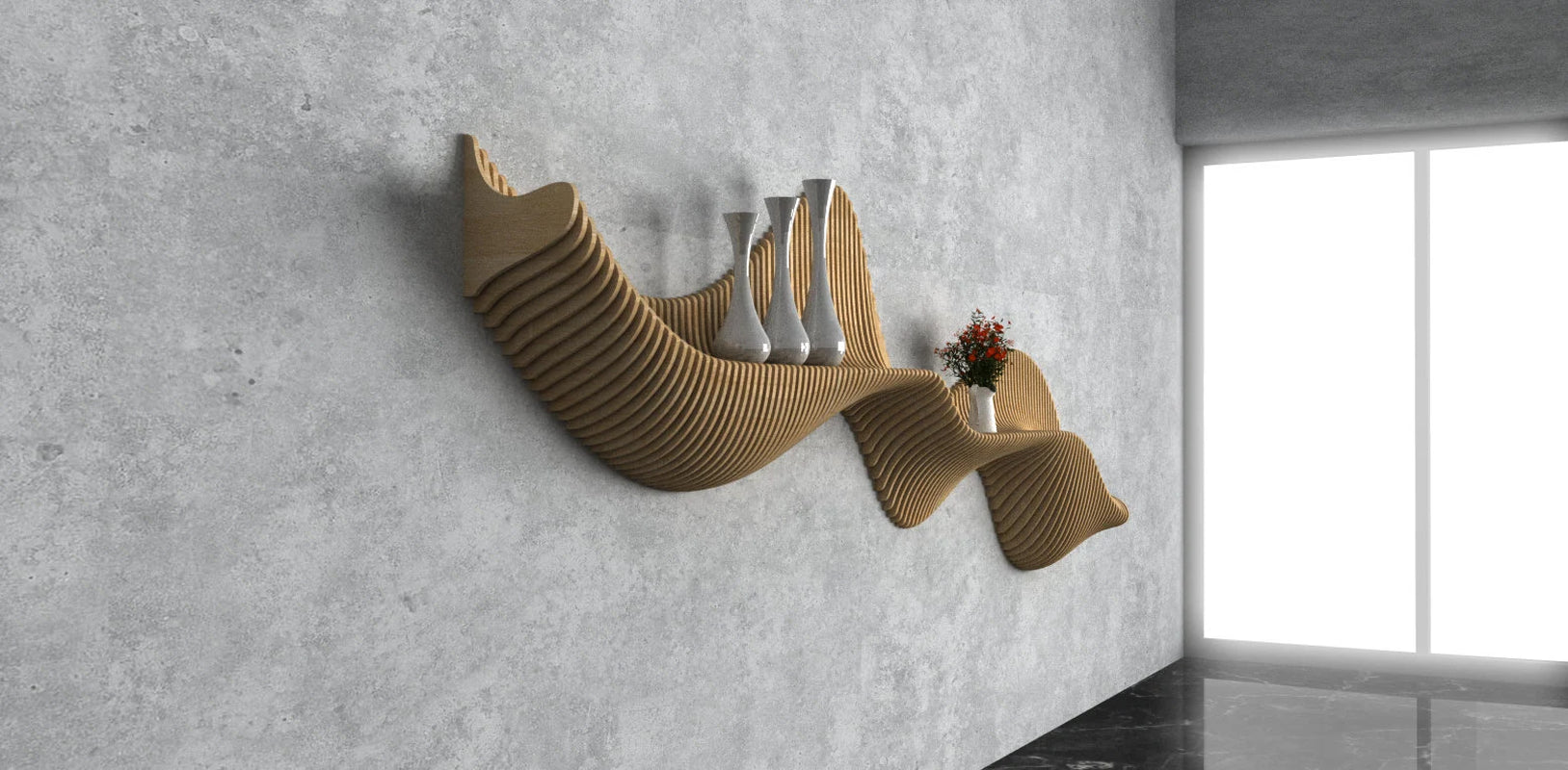 Parametric Wavy Wooden Wall Decor 56 / Shelf Design / Digital Files for Wood Cutting Machines