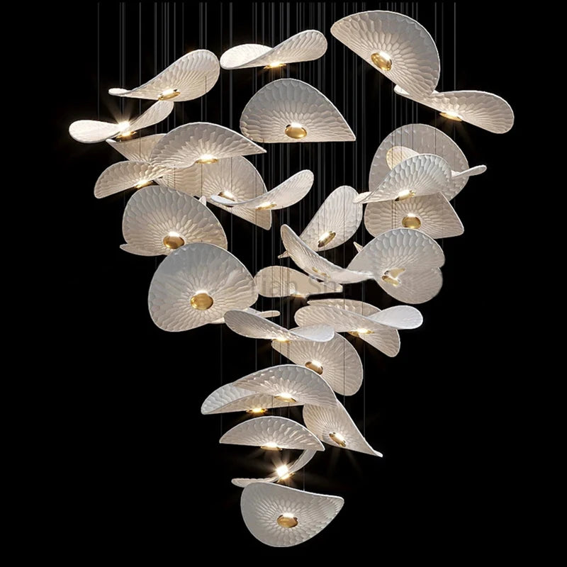 Large Luxury Ceramic Glass Lotus Leaf Shaped LED 