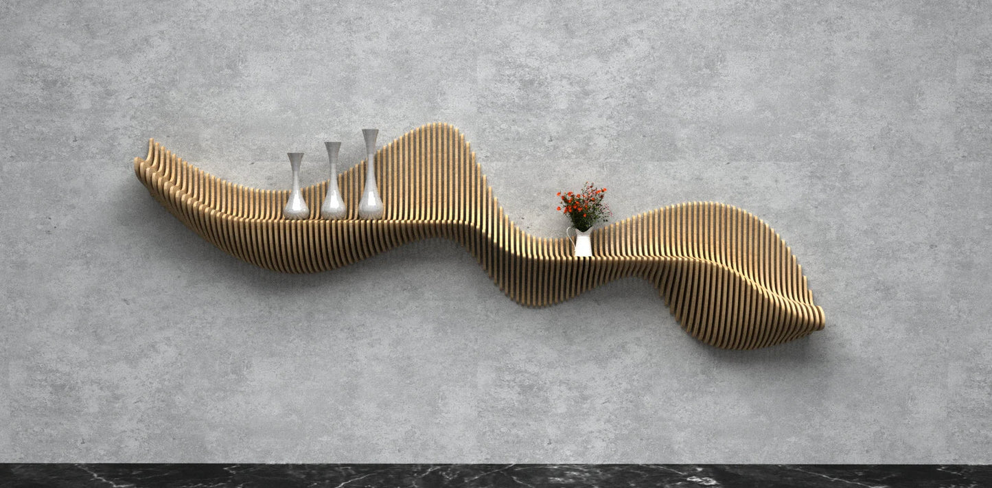 Parametric Wavy Wooden Wall Decor 56 / Shelf Design / Digital Files for Wood Cutting Machines