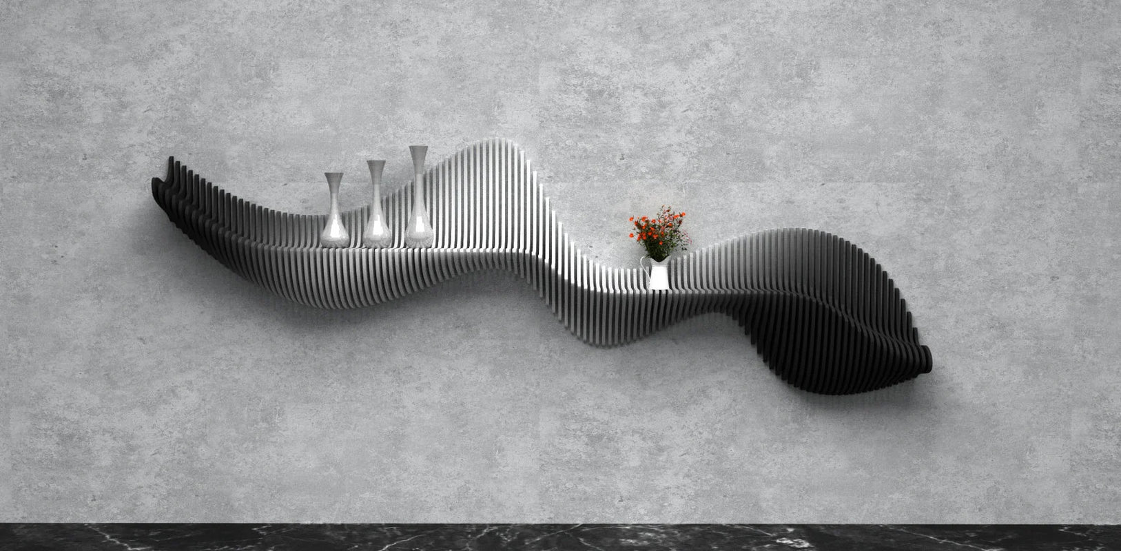 Parametric Wavy Wooden Wall Decor 56 / Shelf Design / Digital Files for Wood Cutting Machines