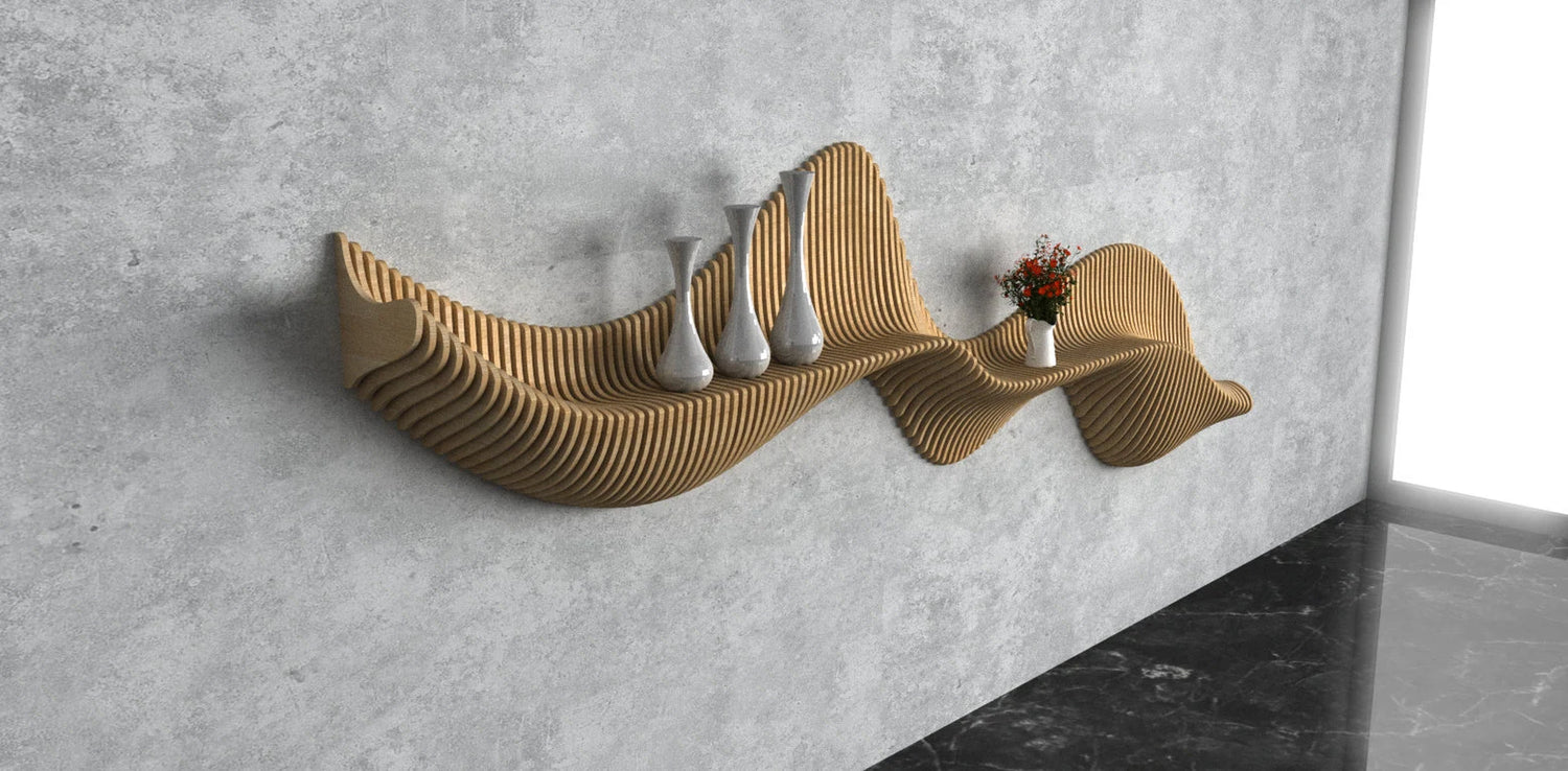 Parametric Wavy Wooden Wall Decor 56 / Shelf Design / Digital Files for Wood Cutting Machines