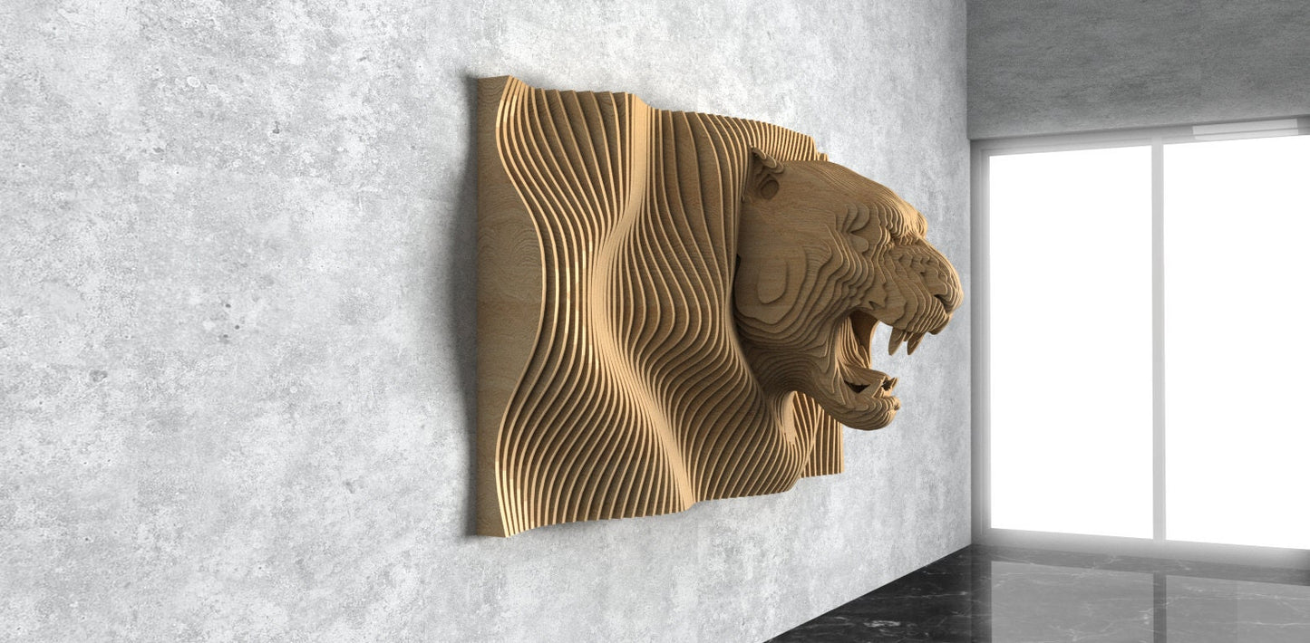 Parametric Wavy Wooden Wall Decor 59 / Jaguar Model Wall Decor Design / Digital Files for CNC Cutting Machines