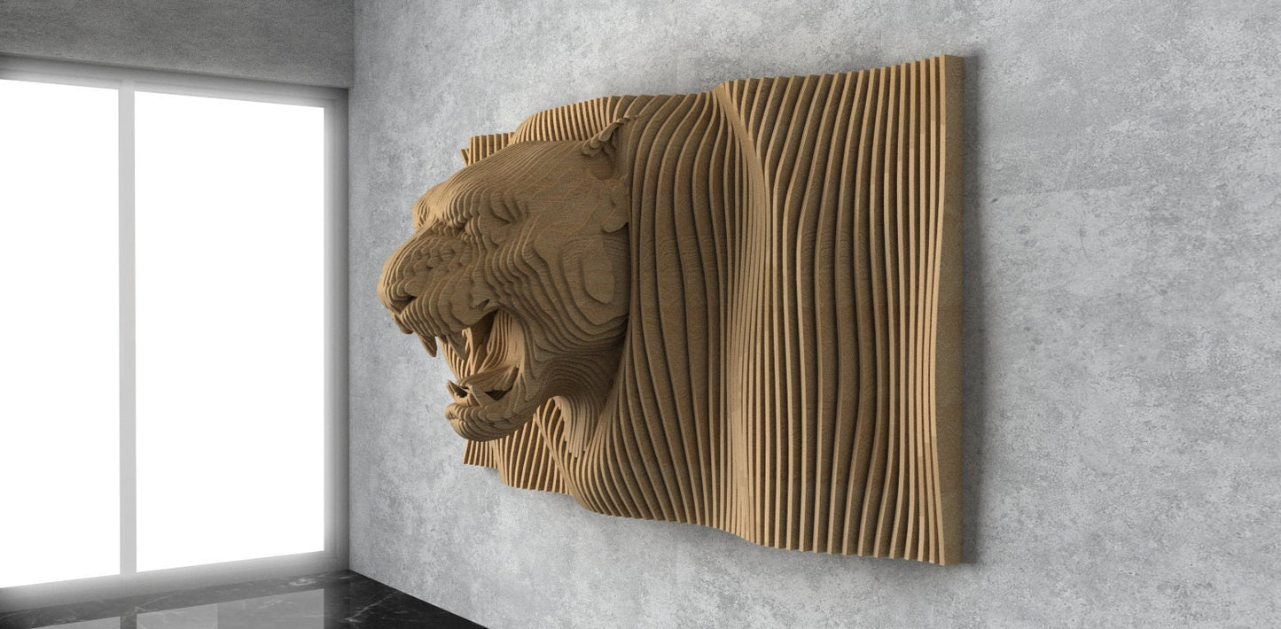 Parametric Wavy Wooden Wall Decor 59 / Jaguar Model Wall Decor Design / Digital Files for CNC Cutting Machines