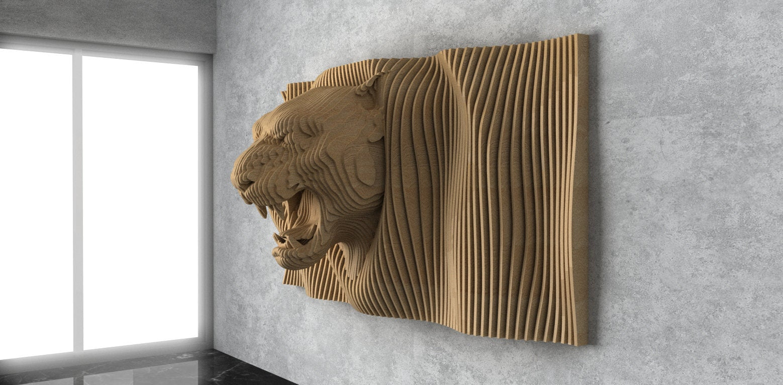 Parametric Wavy Wooden Wall Decor 59 / Jaguar Model Wall Decor Design / Digital Files for CNC Cutting Machines